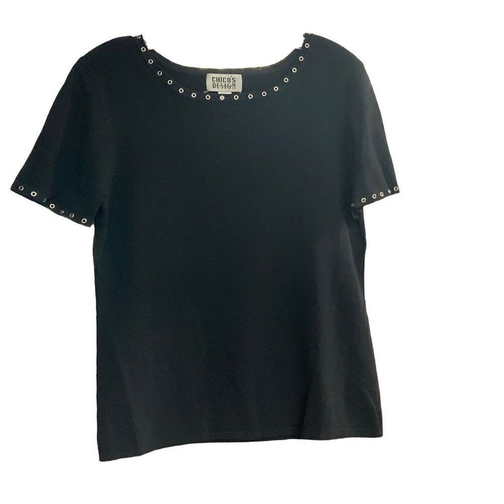 CHICO’S Women’s Black Short Sleeve Top Size 1, US Size 8‎ Medium Studded